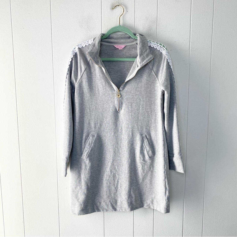 Lilly Pulitzer Skipper Popover Lace Sleeve Dress Heathered Grey Size Medium - Picture 2 of 13